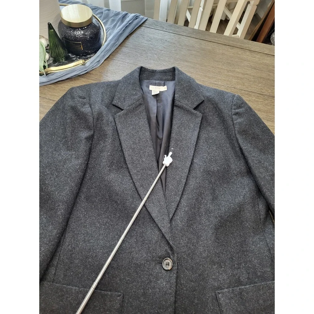VTG‎ J Crew Womens Wool Blazer Size 14 Long Sleeve Button Pockets Charcoal Gray